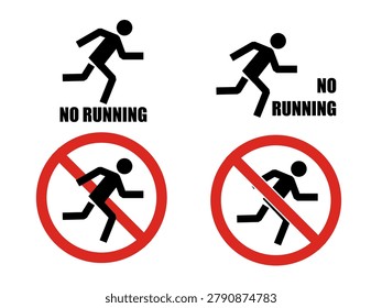 No Running Prohibited Sign Icon Set for Workplace School and Public Safety