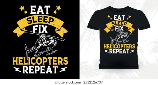 No Runways No Problem Funny Flying Helicopter Retro Vintage Pilot Helicopter T-shirt Design