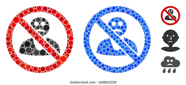 No sad person composition of small circles in different sizes and color hues, based on no sad person icon. Vector small circles are combined into blue composition.