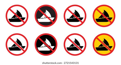 Sem Sinal De Navegação. Nenhum Ícone De Sinal De Navegação, Símbolo De Aviso Proibido De Barco, Ilustração De Vetor De Restrição Marinha.