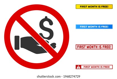 No Salary sign with messages in rectangle frames. Illustration style is a flat iconic symbol inside red crossed circle on a white background. Simple No Salary vector sign, designed for rules,