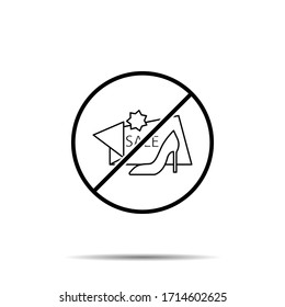No Sale, women's shoes, heel icon. Simple thin line, outline vector of black friday ban, prohibition, embargo, interdict, forbiddance icons for ui and ux, website or mobile