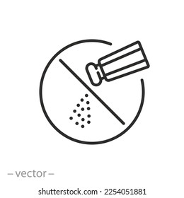 no salt icon, do not add to food, salt-free thin line symbol - editable stroke vector illustration