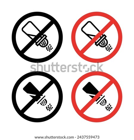 No salt sign icon set. Advisory on salt use vector symbol in a black filled and outlined style. High sodium intake and salt usage ban sign.