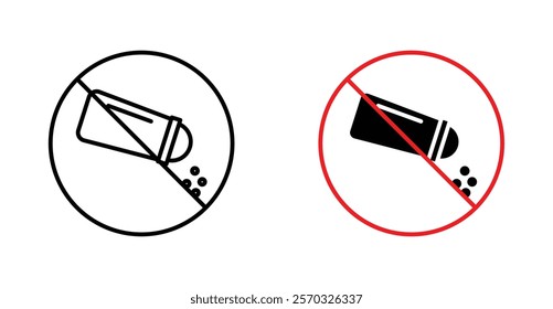 No salt sign vectors set in black. line and flat versions