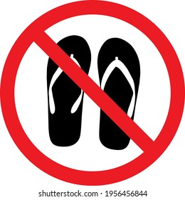 No sandals allowed sign. Red circle background. Safety signs and symbols.