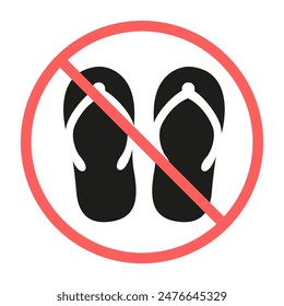 No sandals. No flip flops. No flippers. Prohibition sign. Black flip flops in red crossed circle
