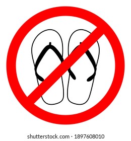 No hay sandalias. No hay señal de flops de volteo. No hay signos de aletas. Flip flops no permitido. Ilustración de material vectorial.