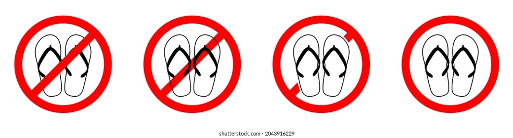 No sandals. No flip flops sign. No flippers sign. Flip flops not allowed. Vector stock illustration.