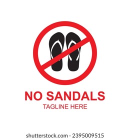 No Sandals Logo Design Template.  Flip Flop Sandal Logo Icon. Abstract Art Of A Flip-Flops Foot Wear. Slipper Shoes Logo. summer flip flops for beach holiday designs. Beach sandals.