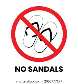 No Sandals Sign Sticker with text inscription on isolated background