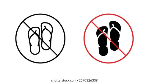 No sandals sign vectors set in black. line and flat versions