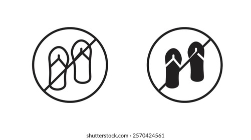 No sandals sign vectors set in black. line and flat versions