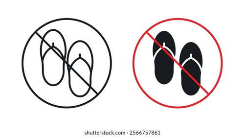 No sandals signs in black outline, solid and colored style