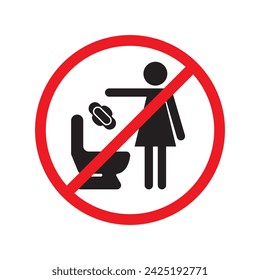 No Sanitary Pad down the Toilet icon. line vector icon on white background. High quality design element. Editable linear style stroke. Vector icon