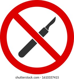 No scalpel vector icon. Flat No scalpel symbol is isolated on a white background.