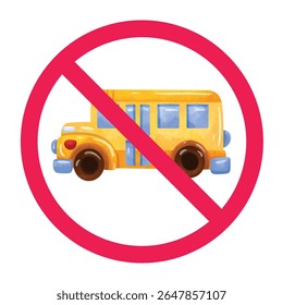No school bus sign, prohibited bus symbol, yellow school bus with red crossed circle, no student bus allowed, restricted school transport symbol