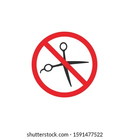 No scissors ban sign, Forbidden to make cuts, Red prohibition sign. Stop symbol. Stock Vector illustration isolated on white background.