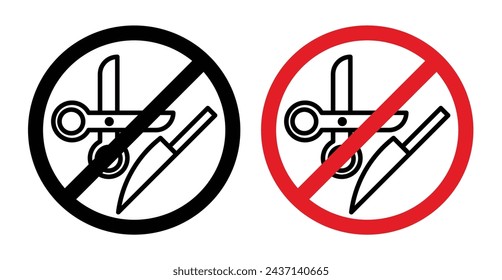 No Scissors or No Knives Sign Icon Set. Vector Illustration