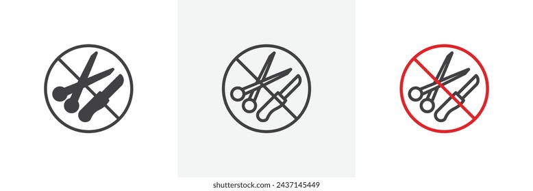 No Scissors or No Knives Sign Isolated Line Icon Style Design. Simple Vector Illustration