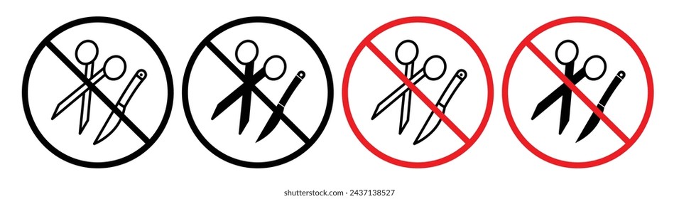 No Scissors or No Knives Sign Line Icon. Sharp Items Ban icon in outline and solid flat style. svg