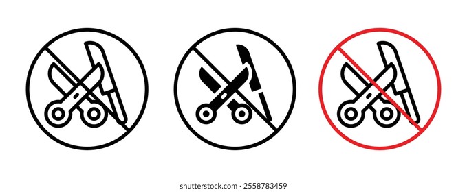 No scissors or no knives sign vector set