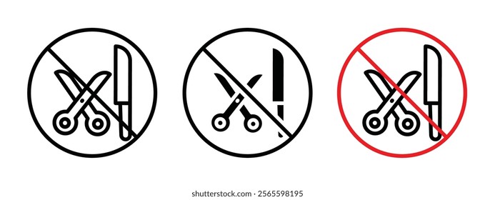 No scissors or no knives sign vector in black and red colors