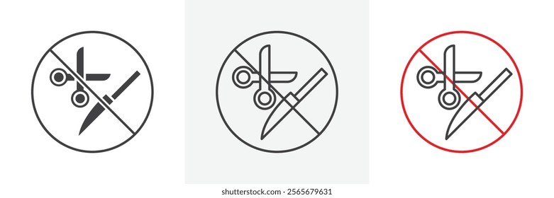 No scissors or no knives sign vector in black and colored versions