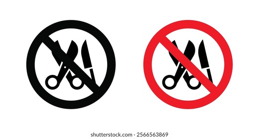 No scissors or no knives signs in black and color style