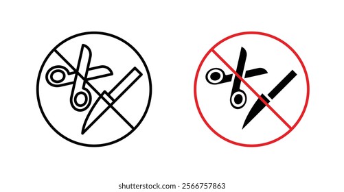 No scissors or no knives signs in black outline, solid and colored style