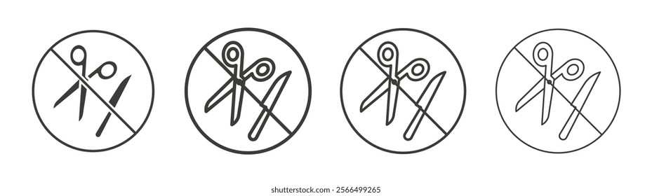 No scissors or no knives signs flat and linear vector illustration on white background.