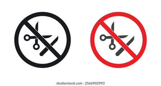 No scissors or no knives signs set in black and colored