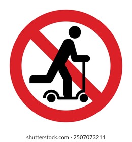 No scooter allowed icon. Kick scooter prohibited sign. Ban e-scooter isolated on white background