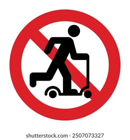 No scooter allowed icon. Kick scooter prohibited sign. Ban e-scooter isolated on white background