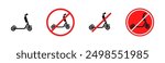 No scooter icon. No scooters signs. Scooter prohibition. Scooter restricted. Scooter access not.