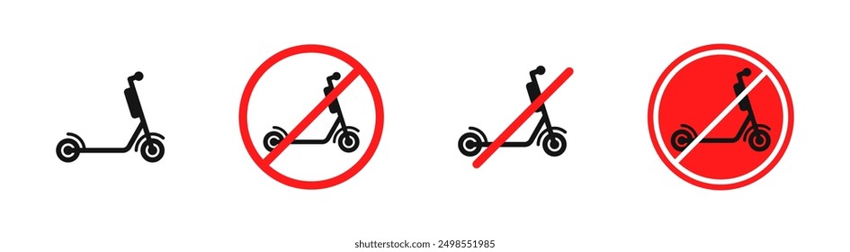 No scooter icon. No scooters signs. Scooter prohibition. Scooter restricted. Scooter access not.