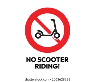 No Scooter Riding Sign with Clear Prohibition Symbol, Essential for Public Safety and Compliance, High-Quality Vector Stock Image