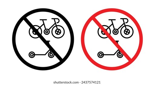 No Scooters Allowed Line Icon Set. Electric Bike Restriction icon in outline and solid flat style.