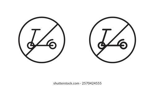 No scooters sign vectors set in black. line and flat versions