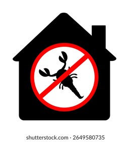 No scorpion icon in house. No antropoda for house concept clip art. No antropoda repellent vector illustration for digital or printable eps