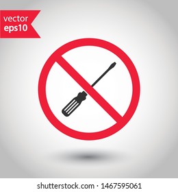 No screwdriver icon. Prohibited toolkit vector icon. Forbidden turn-screw icon. Warning, caution, attention, restriction, danger flat sign design. EPS 10 symbol
