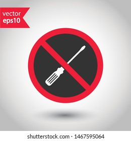 No screwdriver icon. Prohibited toolkit vector icon. Forbidden turn-screw icon. Warning, caution, attention, restriction, danger flat sign design. EPS 10 symbol