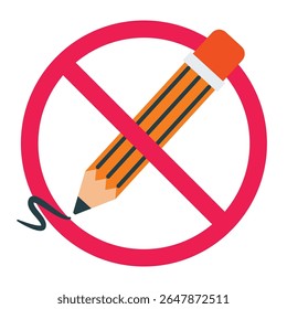No scribble sign, forbidden pencil sign, pencil with red crossed circle, prohibited scribbling symbol, do not write or scribble sign, no drawing allowed icon