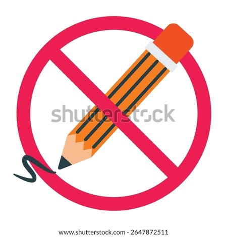 No scribble sign, forbidden pencil sign, pencil with red crossed circle, prohibited scribbling symbol, do not write or scribble sign, no drawing allowed icon