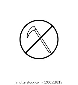 No Scythe icon. Simple thin line, outline vector of Halloween ban, prohibition, forbid icons for UI and UX, website or mobile application