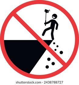 No selfie on mountain cliff. Dangerous photo ban