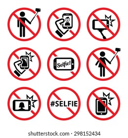 No selfies, no selfie sticks vector signs  