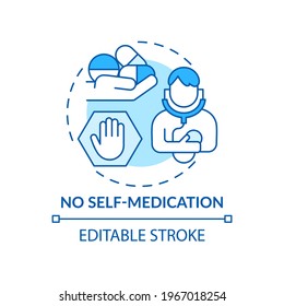 Kein Selbstmedikationskonzept-Symbol. Leber-Gesundheitsanforderungen Idee dünne Linie Illustration. Arzneimittelanwendung in hohen Dosen. Zu Schaden, Misserfolg. Vektorgrafik einzeln Umriss RGB Farbzeichnung. Bearbeitbarer Hub