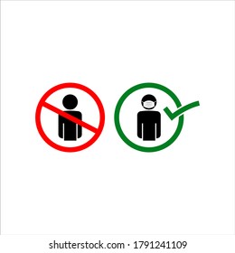 No Service Without Face Mask or Wear a Mask Icon. vector 
