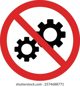 No settings sign isolated on white background . Gear prohibition sign . Do not repair icon . Vector illustration